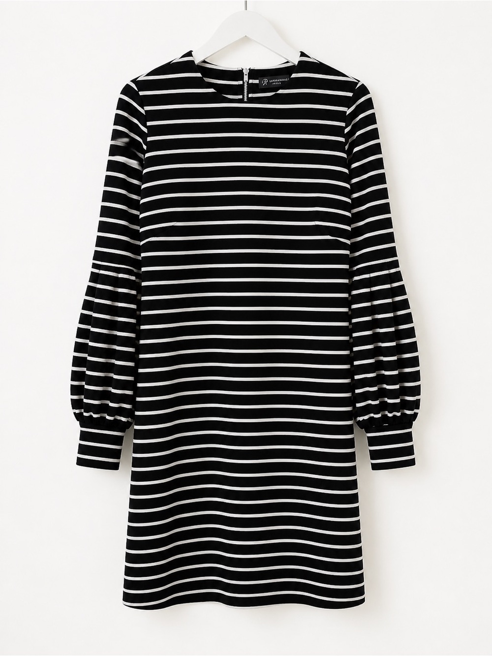 Adrianna Papell Striped Shift Dress Long Sleeve Black Ivory M
